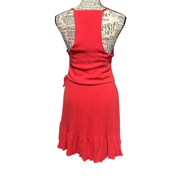 Miami Red Hot Racerback Embroidery Ruffle Faux Wrap Fit And Flare Halter Dress L - Picture 3 of 8